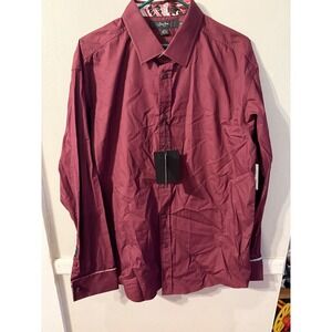 Sean John Men's Burgundy Button Down Dress Shirt XL Flamboyance Style Cotton